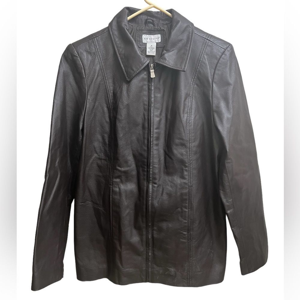 Kim Rogers Women’s Chocolate Brown 100% Leather Zip-up Jacket Structured SZ M